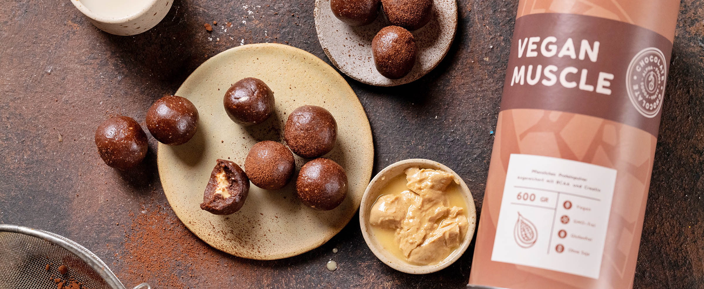 CHOCOLATE PROTEIN BALLS WITH PEANUT BUTTER FILLING