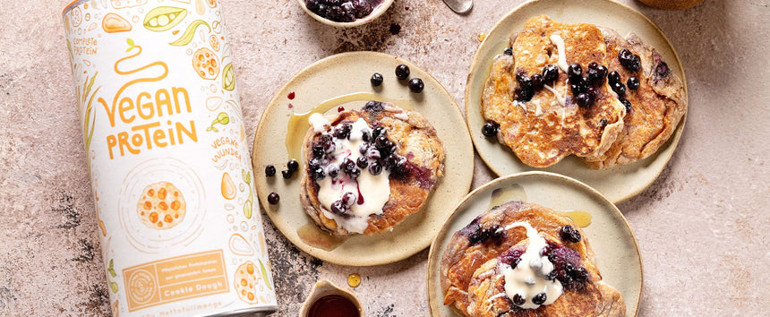 BISCUIT DOUGH PROTEIN PANCAKES WITH BLUEBERRIES