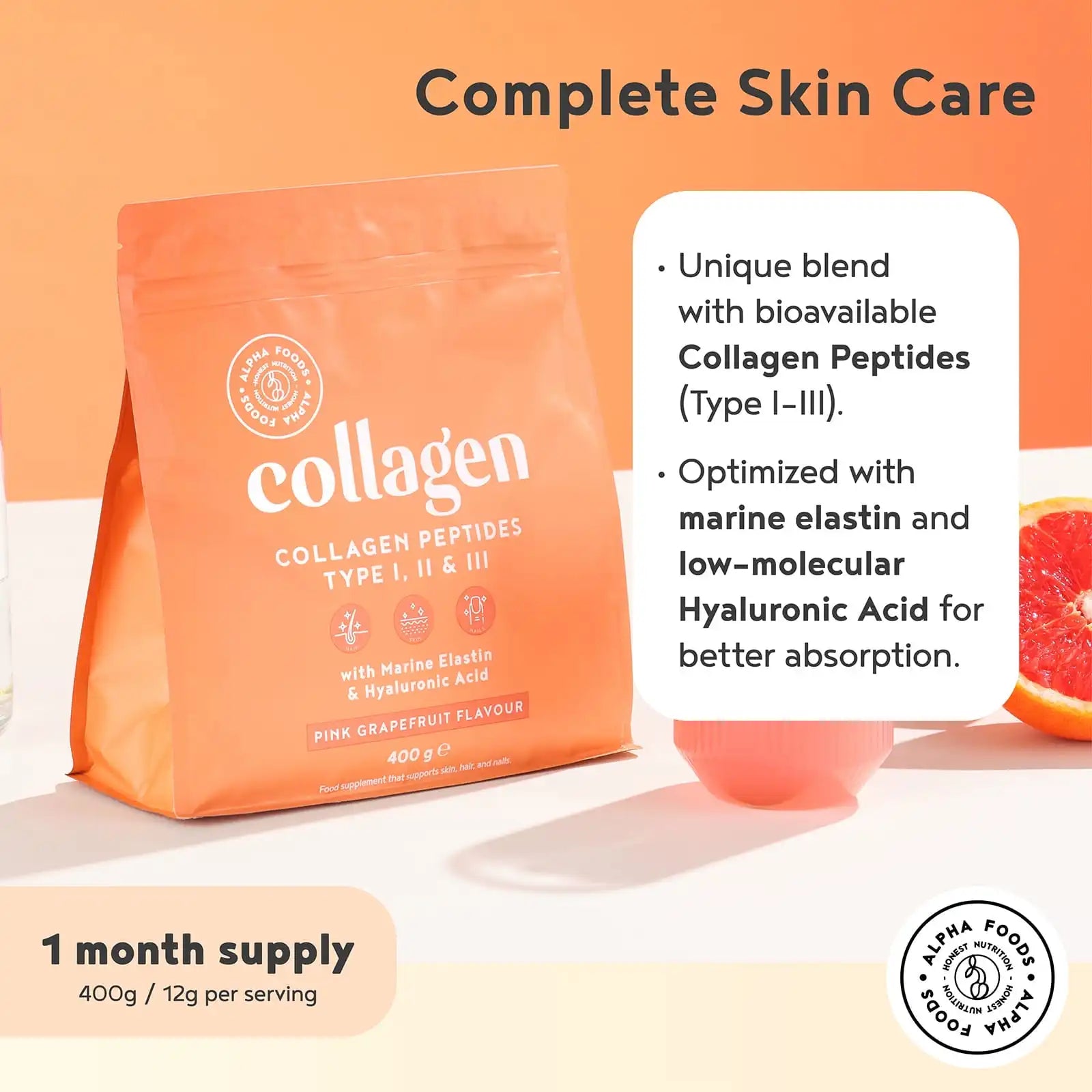 A+ One - Collagen with Marine Elastin & Hyaluronic Acid - Pink Grapefruit